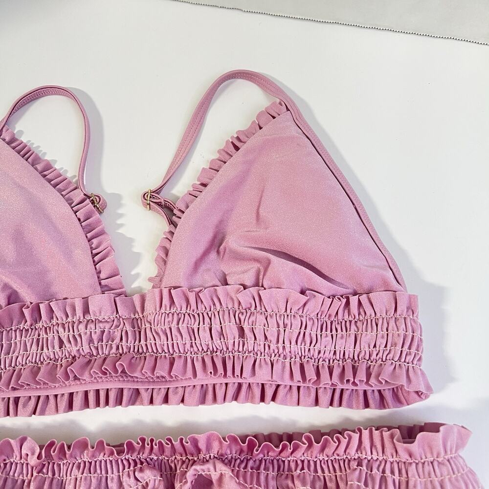 Chelsea And Violet Pink Smocked Ruched Ruffle Bikini Large - Picture 2 of 7